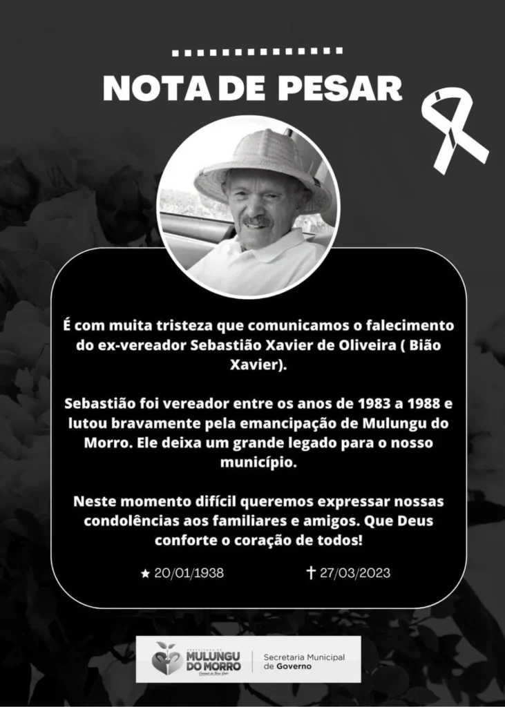 E com muita tristeza que comunicamos o falecimento do ex vereador sebastiao xavier de oliveira biao xavier 1080 a807ecc0